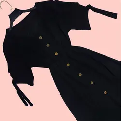 پیراهن بلند جلو دکمه مشکی