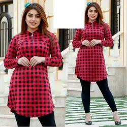 تونیک چهارخانه ریز زیپدار