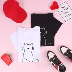 تیشرت سفید و مشکی گربه