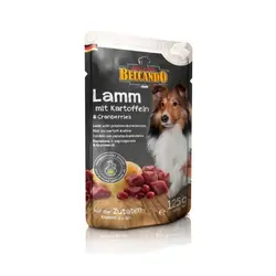 پوچ گوشت بره با سیب زمینی و زغال اخته بلکاندو مخصوص سگ بالغ 125gr