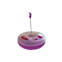 اسباب بازی گربه بنفش همراه با توپ زنگوله دار و پر