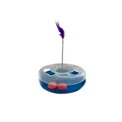 اسباب بازی گربه آبی همراه با توپ زنگوله دار و پر