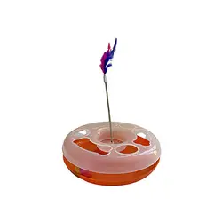 اسباب بازی گربه نارنجی همراه با توپ زنگوله دار و پر