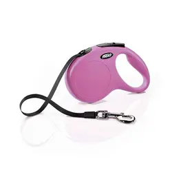 قلاده متری نواری کلاسیک فلکسی، رنگ صورتی، سایز کوچک با بند 5 متری، برای سگ های تا وزن 15 کیلوگرم