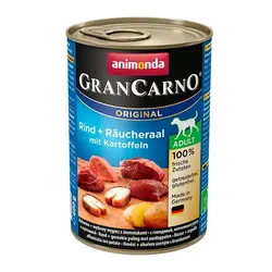كنسرو گرن کارنو حاوی گوشت گاو، مار ماهی دودی و سیب زمینی مخصوص سگ بالغ 400gr