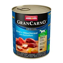 كنسرو گرن کارنو حاوی گوشت گاو، مار ماهی دودی و سیب زمینی مخصوص سگ بالغ 800gr