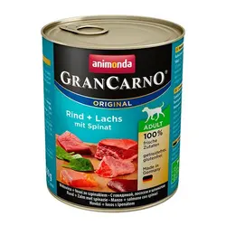 كنسرو گرن کارنو حاوی گوشت گاو، ماهی سالمون و اسفناج مخصوص سگ بالغ 800gr