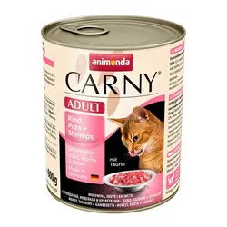 کنسرو کارنی پته حاوی گوشت گاو، بوقلمون و میگو مخصوص گربه بالغ 800gr