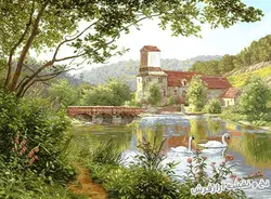 نخ و نقشه تابلو فرش منظره رودخانه - 3616