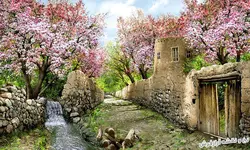 نخ و نقشه تابلو فرش کوچه باغ بهاری - 3639