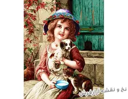 نخ و نقشه تابلو فرش دستباف دختر و گربه - 3336