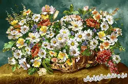 نخ و نقشه تابلو فرش سبد گل بابونه - 5565