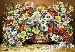 نخ و نقشه تابلو فرش سبد گل بابونه - 5608