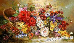 نخ و نقشه تابلو فرش سبد گل رز ریخته - 5669