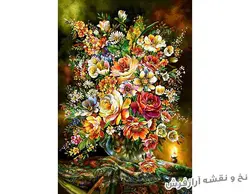نخ و نقشه تابلو فرش گل و گلدان گل رز جدید - 5701