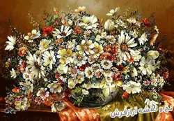 نخ و نقشه تابلو فرش گل و گلدان شیشه ای - 5541