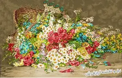 نخ و نقشه تابلو فرش سبد ریخته گل بابونه - 1167