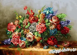 نخ و نقشه تابلوفرش گلدان گل رز - 1263