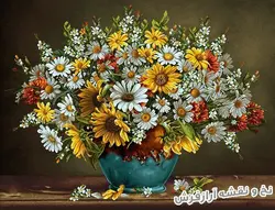 نخ و نقشه تابلوفرش گلدان گل آفتاب گردان - 1238