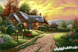 نخ و نقشه تابلو فرش منظره کلبه روستایی کد 2590