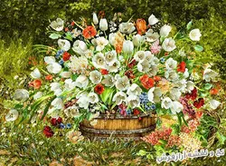 نخ و نقشه تابلو فرش سبد گل لاله جنگلی - 1143