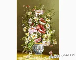 خرید آنلاین نخ و نقشه تابلو فرش گلدان گل رز - 1430