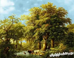 نخ و نقشه تابلو فرش منظره جنگل و رودخانه - 2452