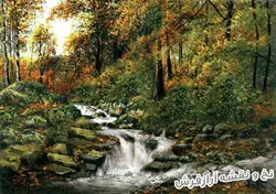 نخ و نقشه بافت تابلو فرش منظره رودخانه پاییزی - 2435