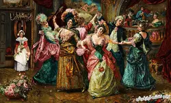 نخ و نقشه تابلو فرش مهمانی طرح رقص و پایکوبی کد 1999