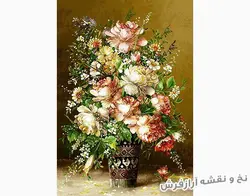 نخ و نقشه بافت تابلو فرش طرح گلدان لیوانی گل رز - 1439