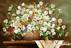 نخ و نقشه تابلو فرش دستباف سبد گل لاله - 1132