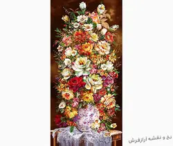 نخ و نقشه تابلو فرش گلدان گل رز ستونی جدید - 1488