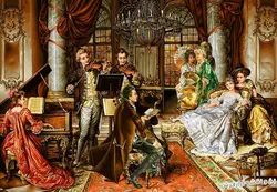 نخ و نقشه تابلو فرش دستباف مجلس موسیقی - 5910