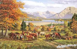 نخ و نقشه تابلو فرش کامپیوتری منظره پاییزی دریاچه - 2427