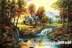 نخ و نقشه تابلو فرش منظره کلبه توماس - 2446