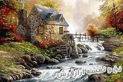 نخ و نقشه تابلو فرش دستباف منظره کلبه و رودخانه - 2321