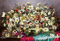 نخ و نقشه تابلو فرش طرح گل و گلدان شیشه ای - 1484