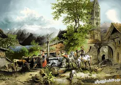 نخ و نقشه بافت تابلو فرش منظره سرچشمه دهکده - 2402