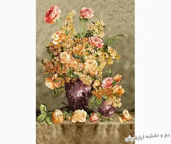 نخ و نقشه تابلو فرش دستباف گلدان گل رز - 1184