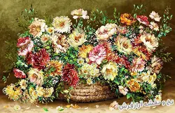 نخ و نقشه تابلو فرش سبد گل های رنگارنگ - 1203