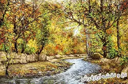 نخ و نقشه تابلو فرش کامپیوتری منظره پاییزی رودخانه - 2415
