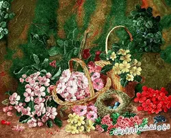 نخ و نقشه تابلو فرش طرح سبد گل - 1168