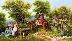 نخ و نقشه بافت تابلو فرش طرح دهکده - 2414