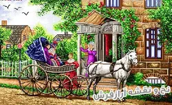 نخ و نقشه بافت تابلو فرش طرح کالسکه سوار - 1886