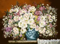 نخ و نقشه تابلو فرش طرح گل و گلدان کد 1193
