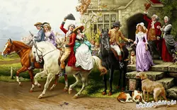 نخ و نقشه تابلو فرش طرح فرانسوی بدرقه عروس کوچک - 1890