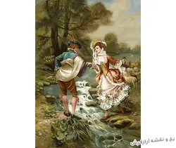 نخ و نقشه بافت تابلو فرش طرح عشاق کلاسیک - 1869