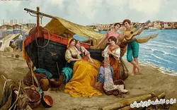 نخ و نقشه آماده تابلو فرش طرح ساحل رمانتیک - 1822