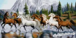 نخ و نقشه تابلوفرش طرح گله اسب کد 1617