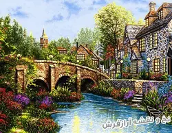 نخ و نقشه تابلو فرش طرح منظره خانه و پل - 2394